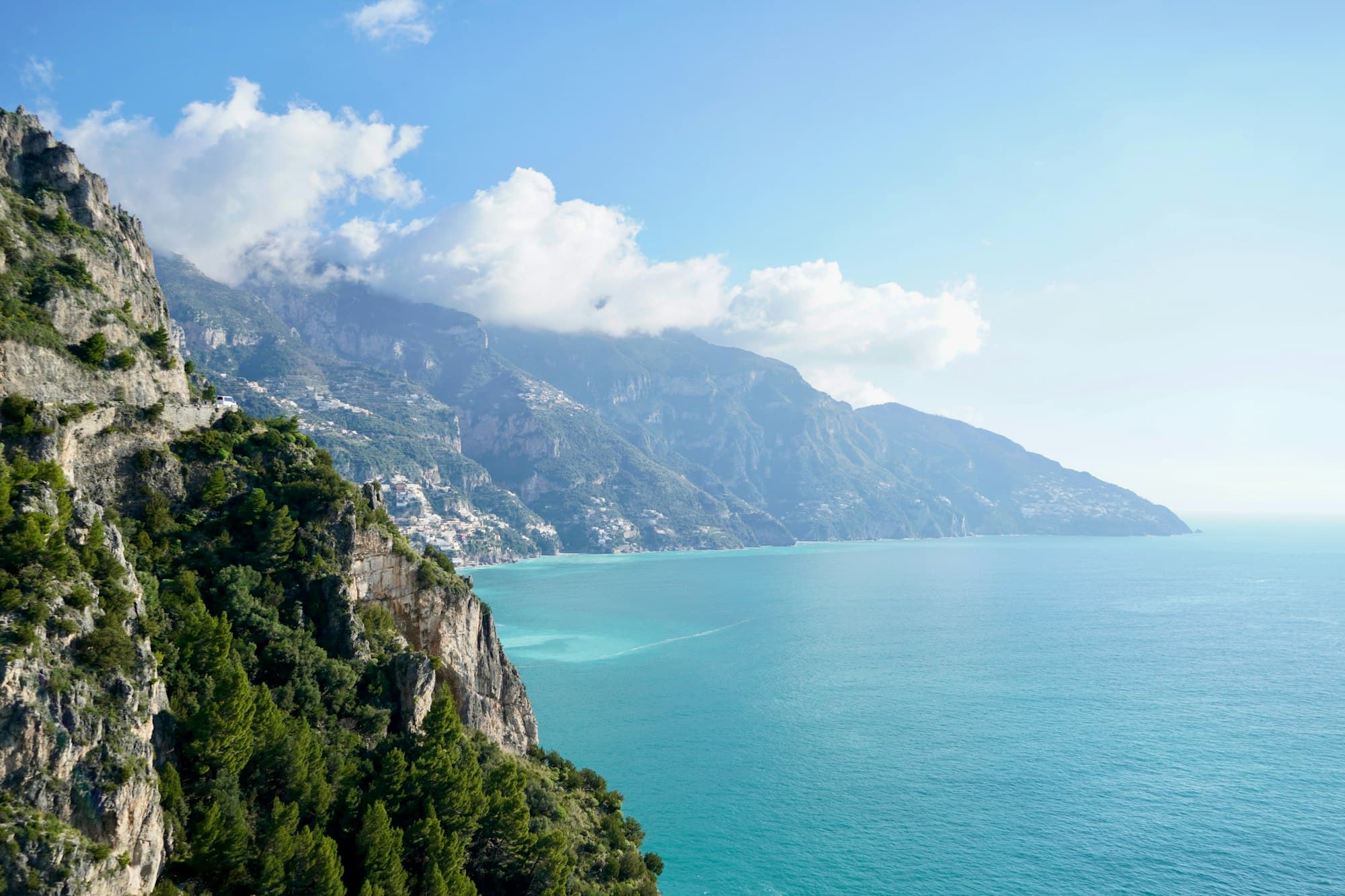Cliffs and turquoise sea along the Amalfi Coast, Italy